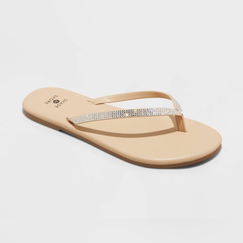 Shade & Shore Tan Sandals with Rhinestone Accents